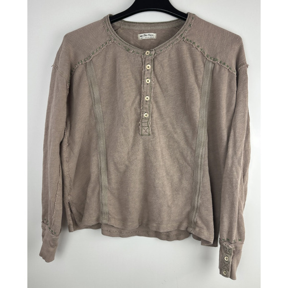We The Free People Taylor Henley Thermal Top Small Brown Slouchy Boho Grunge - Picture 11 of 12